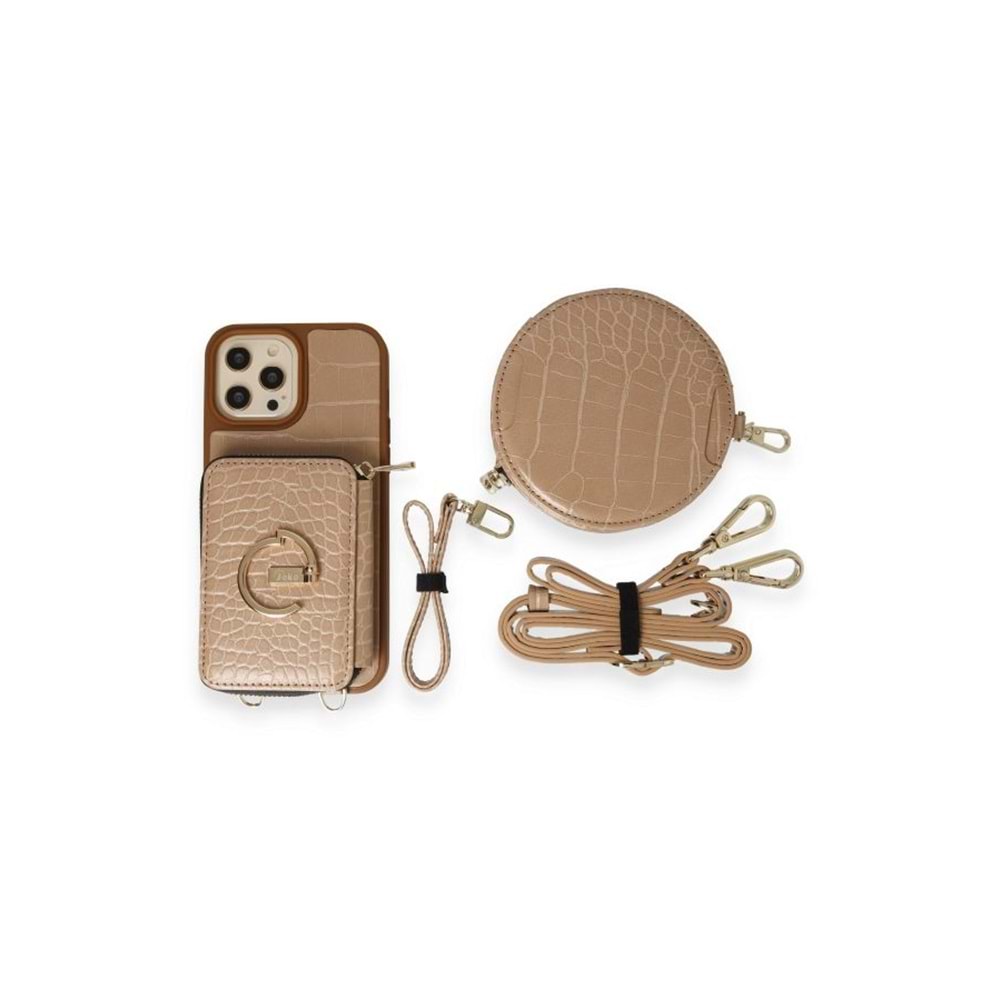 Joko Ermes İphone 14 Çanta Kılıf Cüzdan Seti Gold