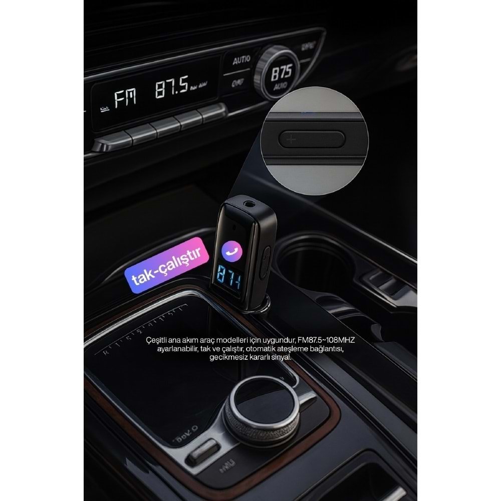 CONCORD BT-16 2in1 Bluetooth Receiver | USB-Aux Kablo Ses Kontrol Ekran