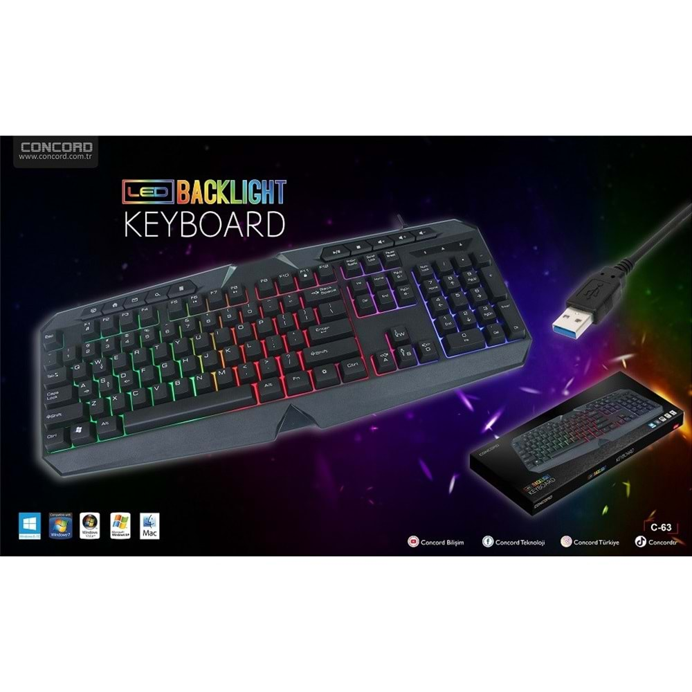 Concord C-63 Rgb Mekanik Hisli Q Klavye Siyah klavye