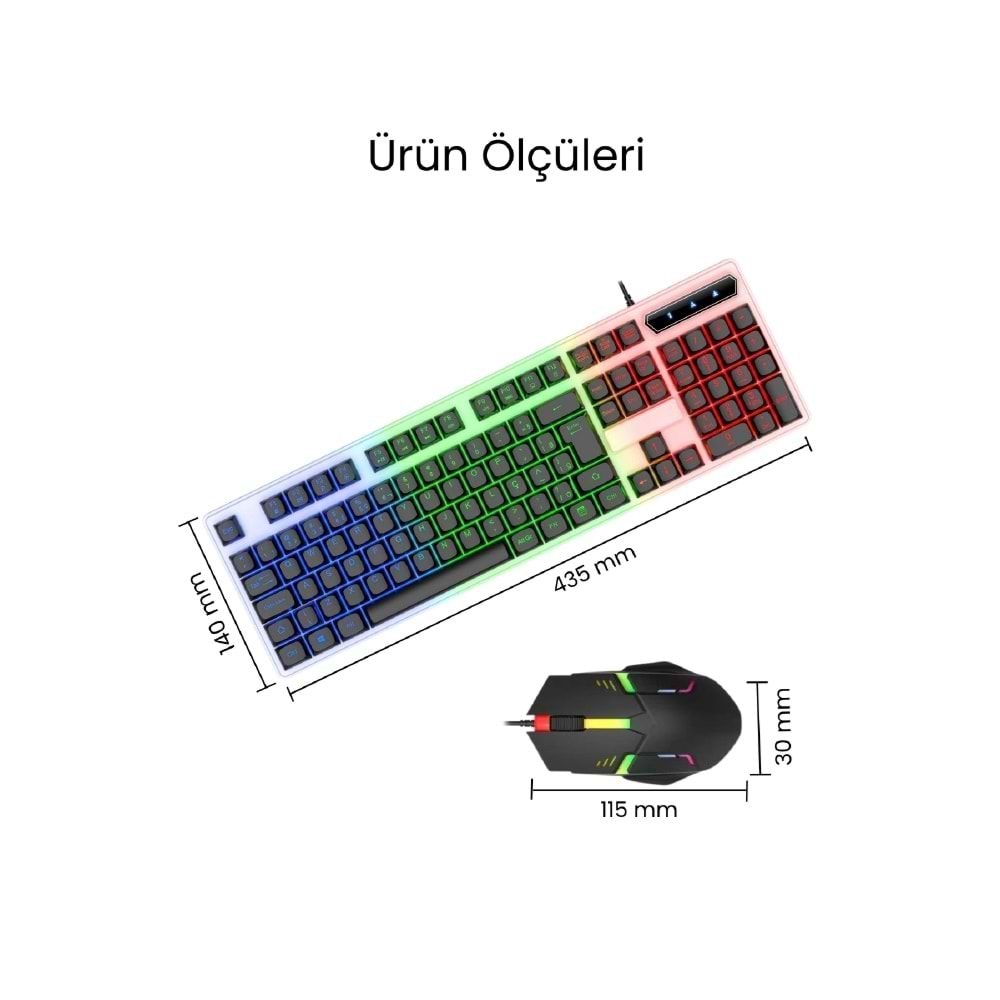 CONCORD C-67 Kablolu Gaming Işıklı Standart Q Klavye & Mouse Türkçe