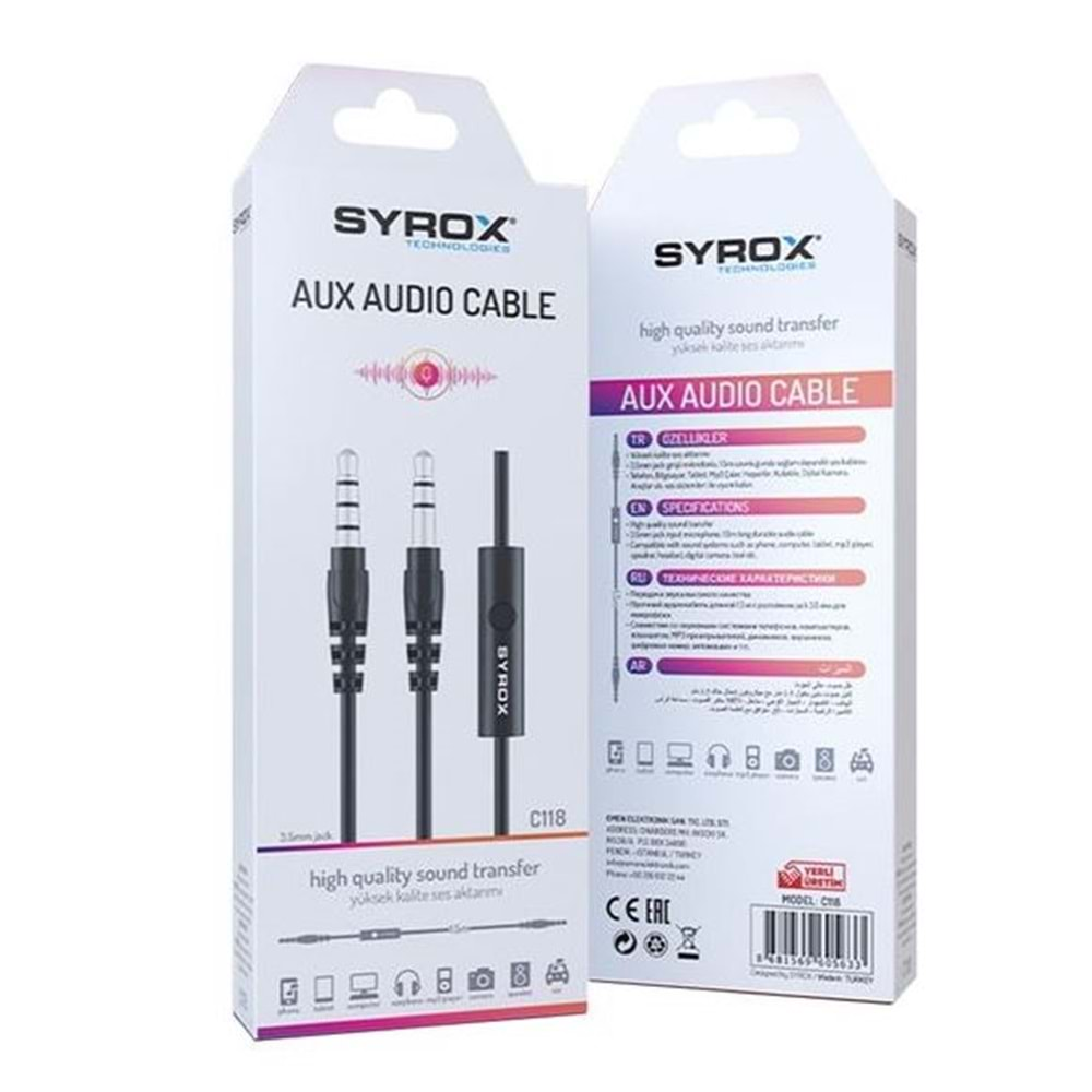 Syrox Aux Audio Mikrofonlu Kablo 1,5 Mt C118