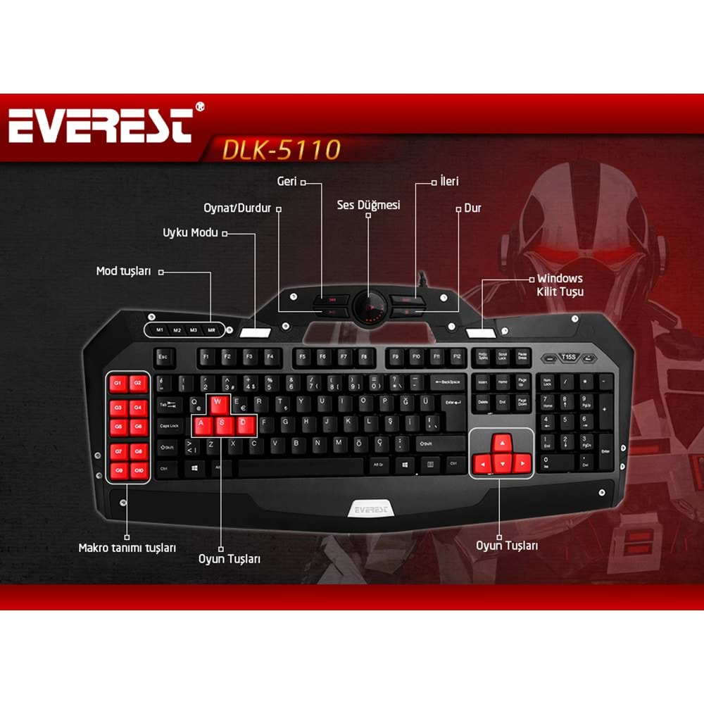 Everest Rampage Dlk-5110 Siyah Usb Makrolu Gaming Q Multimedia Klavye