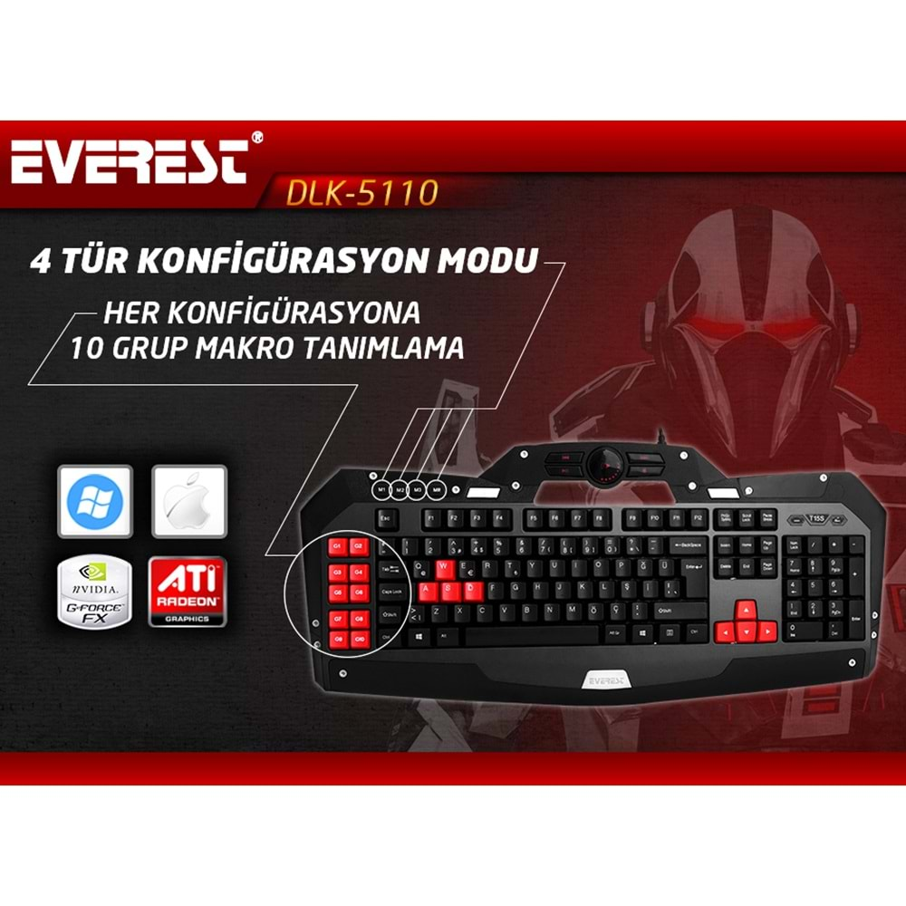 Everest Rampage Dlk-5110 Siyah Usb Makrolu Gaming Q Multimedia Klavye