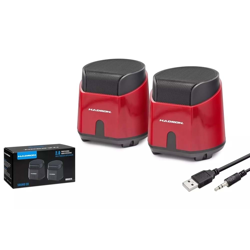 HADRON HD6024R Masaüstü Hoparlör 2.0 Kanal USB 3.5 mm Kırmızı