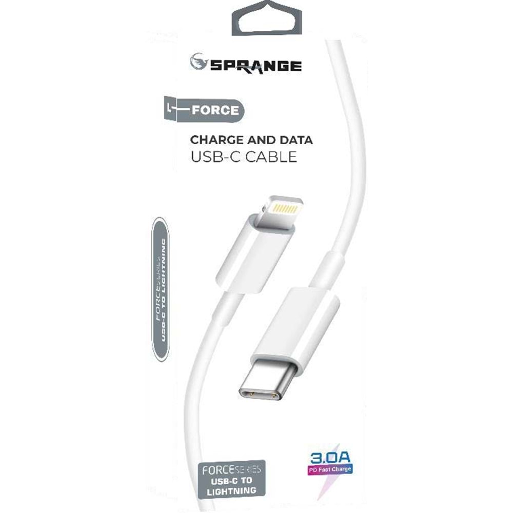 Sprange L-Force USB-C Lightning 3A 1 Mt Pd Şarj ve Veri Kablosu