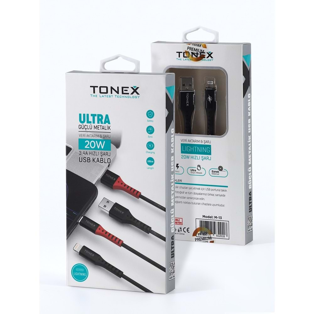 Tonex M-13 Lightning 3.4A Usb To Lightning Data Şarj Kablosu 20w