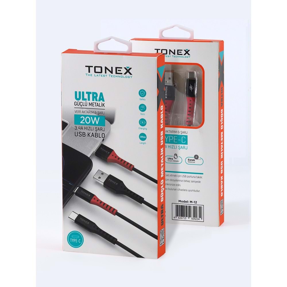 Tonex M-12 Type-c 3.4A Usb To Type-c Data Şarj Kablosu 20w