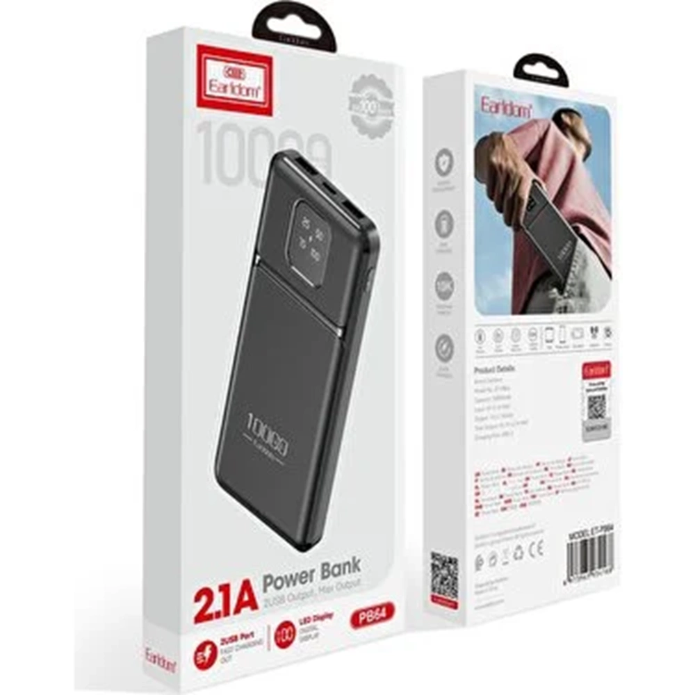Earldom PB64 10.000 mAh 2 Adet 10W USB Çıkışlı Dijital Göstergeli Powerbank - Siyah