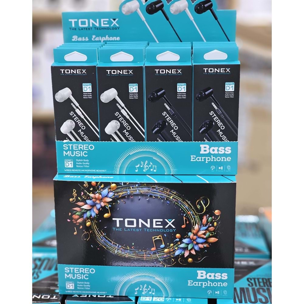 Tonex D1 Bass Earphones Kulak içi Kablolu Kulaklık 20li Kutu