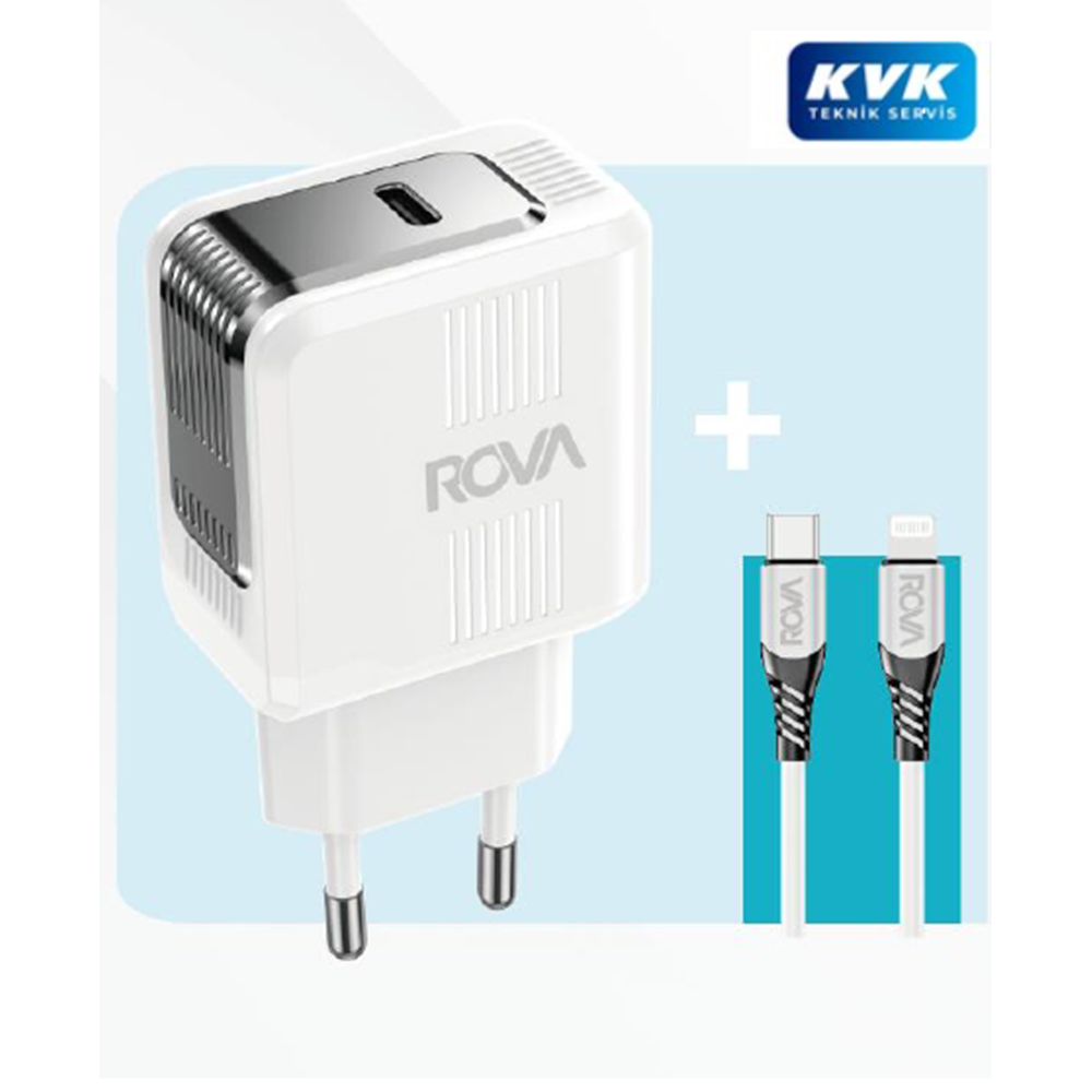 Rova RV-SB110L 20W Tek C Giriş Şarj Aleti PD20W 1.2m C-L Beyaz Kablolu