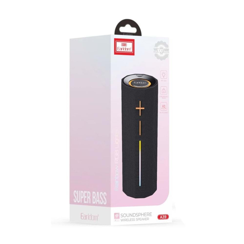 Earldom ET-A39 RGB Işıklı Süper Bass BT 5.3 Kablosuz Hoparlör - Siyah