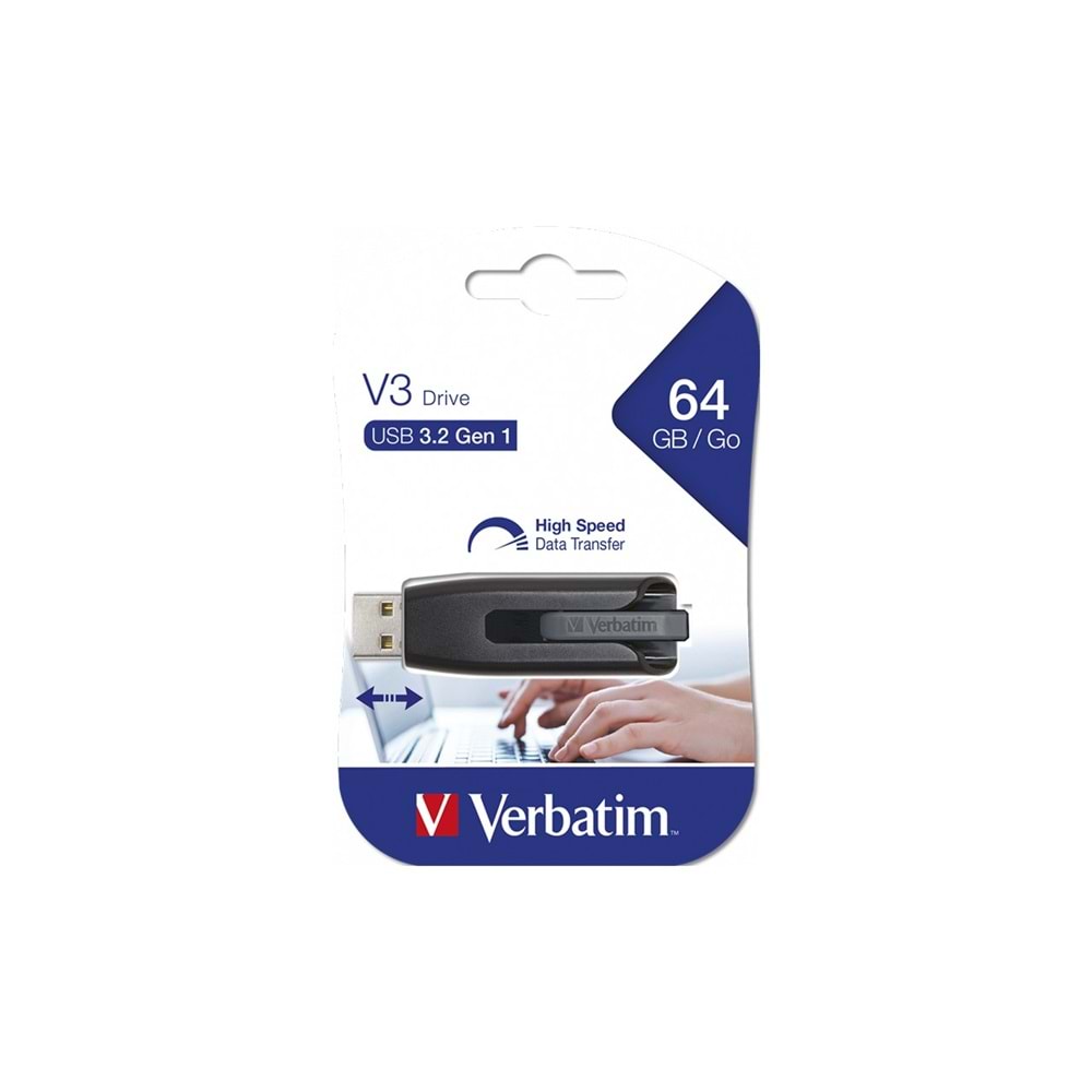 Verbatim 64 GB Pinstripe USB 3.2 Gen 1 Çek-İt Kızak Özellikli USB Flash Bellek
