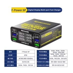 Mechanic F-Power 6P Hızlı Şarj 3.0A 87w İstasyonu Çok Portlu Şarj Cihazı