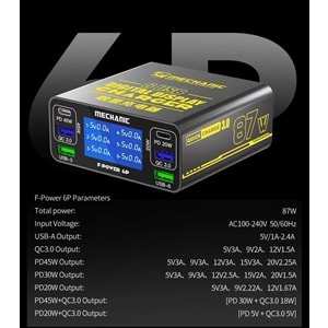 Mechanic F-Power 6P Hızlı Şarj 3.0A 87w İstasyonu Çok Portlu Şarj Cihazı
