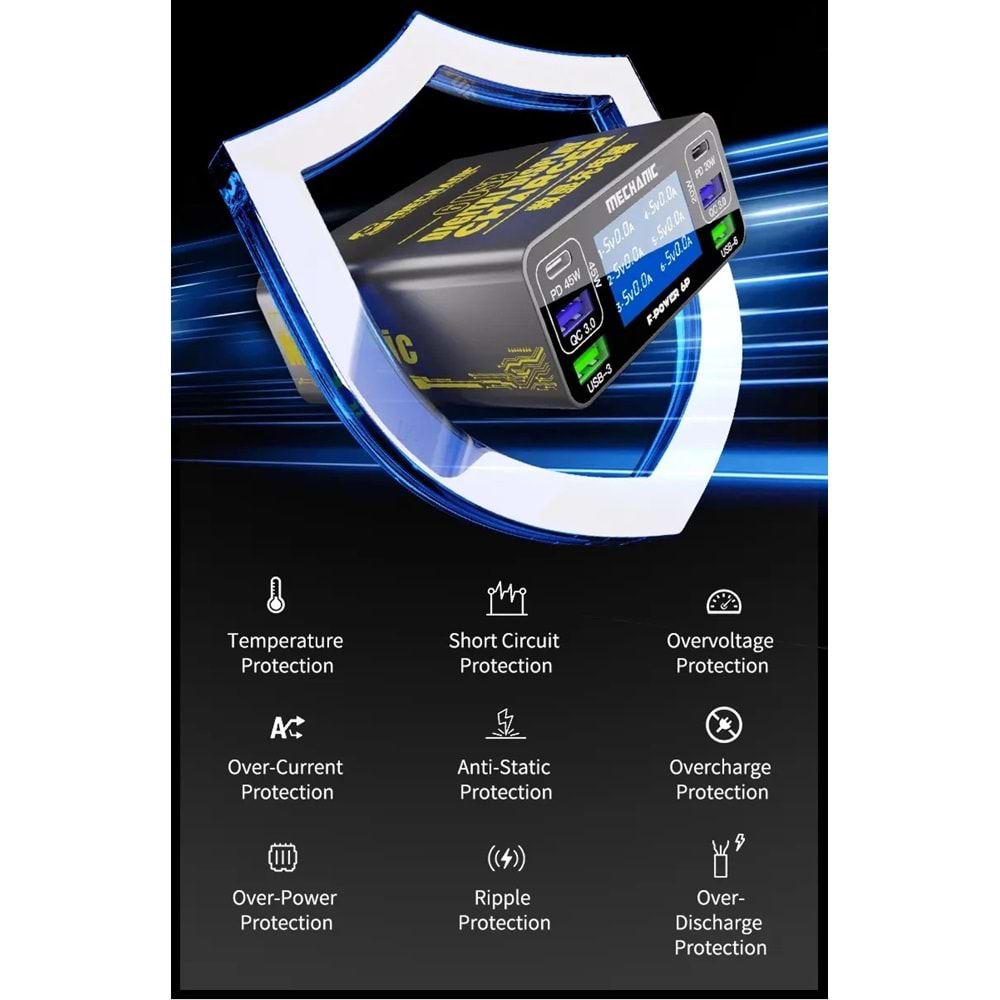 Mechanic F-Power 6P Hızlı Şarj 3.0A 87w İstasyonu Çok Portlu Şarj Cihazı