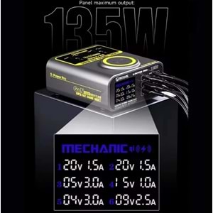 Mechanic S-Power Pro Hızlı Şarj 3.0A Gan 135w Kablosuz Şarjlı Çok Portlu Şarj Cihazı