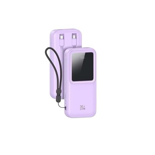 Usams Us-CD213 Power Bank 30000mAh Dijital Ekran Pd 20W+QC3.0 Hızlı Şarj Taşınabilir Powerbank - Mor