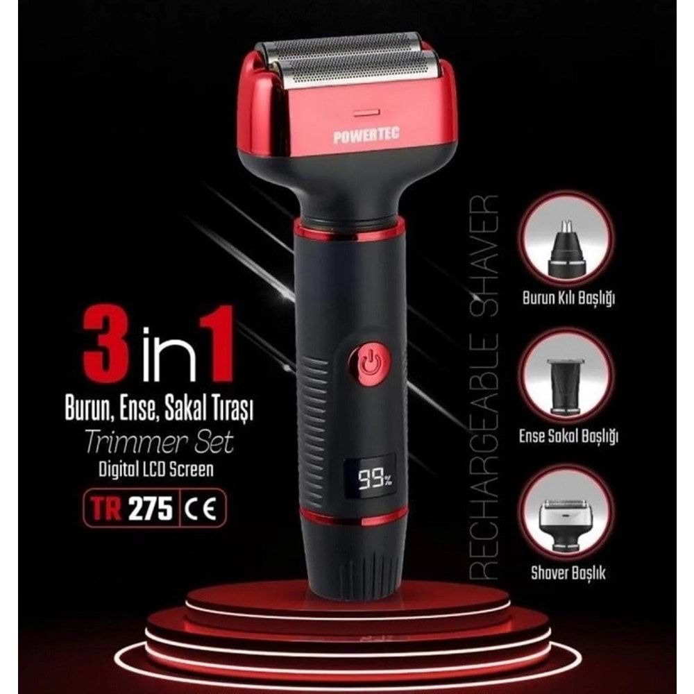 Powertec TR-275 3in1 Sakal Kulak Burun Tıraş Makinesi