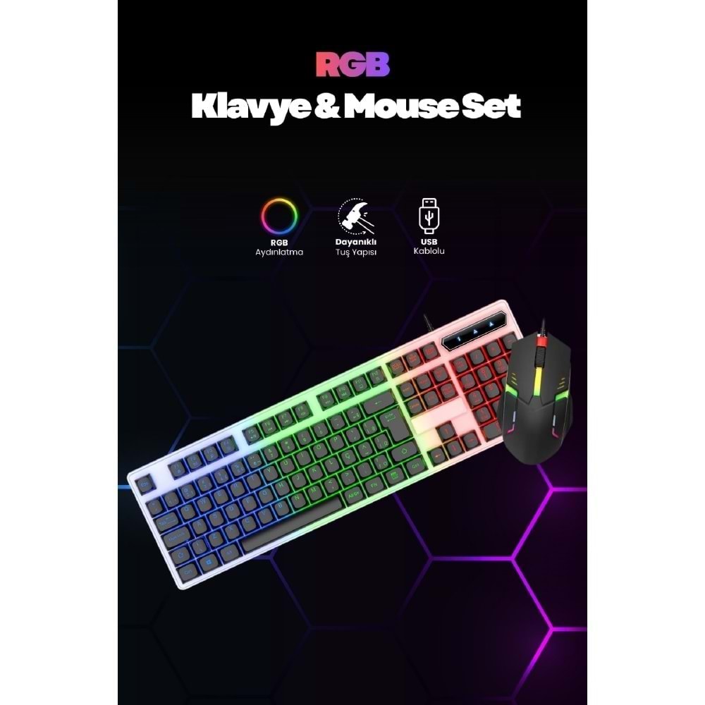 CONCORD C-67 Kablolu Gaming Işıklı Standart Q Klavye & Mouse Türkçe