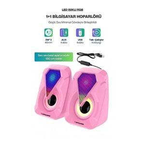 Sprange SR-PN785 2.0 3W*2 USB + 3.5mm 5V Pc Speaker Hoparlör Pembe