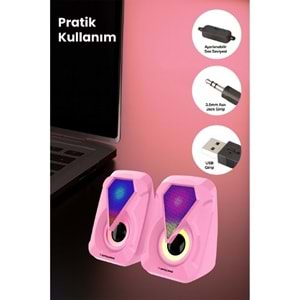 Sprange SR-PN785 2.0 3W*2 USB + 3.5mm 5V Pc Speaker Hoparlör Pembe