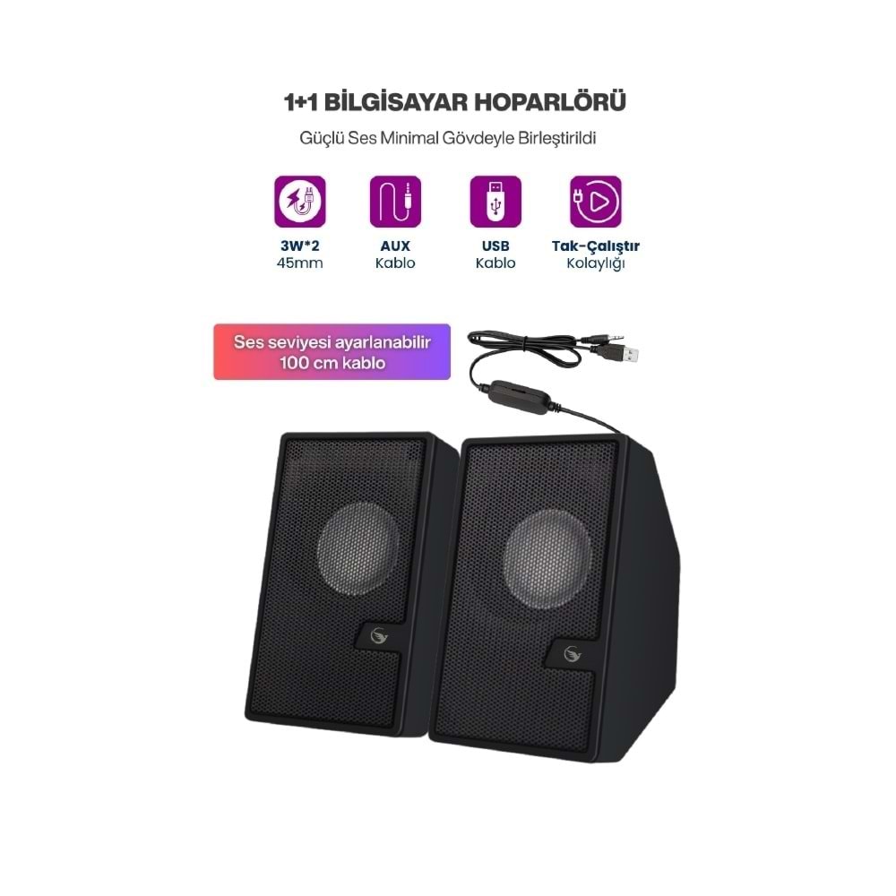 Sprange SR-PN784 2.0 3W*2 USB + 3.5mm USB 5V Hoparlör Siyah