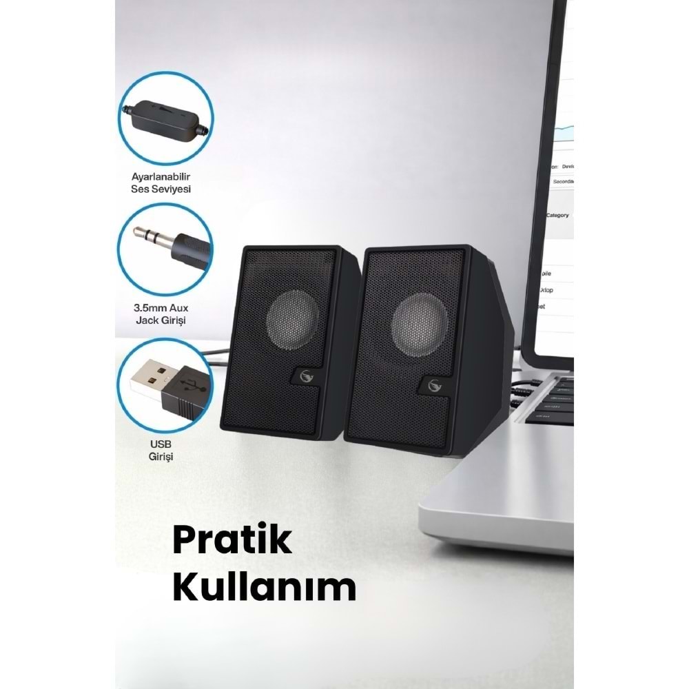 Sprange SR-PN784 2.0 3W*2 USB + 3.5mm USB 5V Hoparlör Siyah