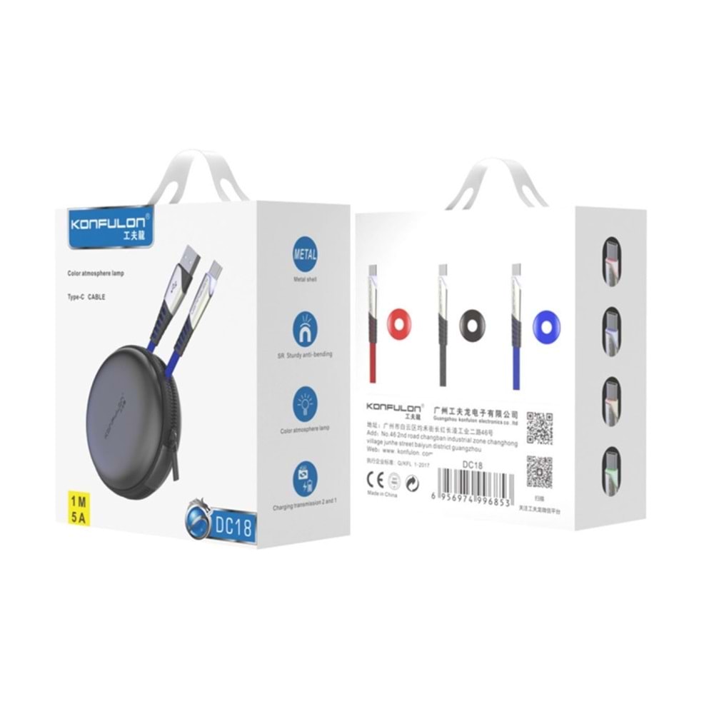 Konfulon DC18 Type-c Hasır 5A Hızlı Usb Data Kablo 1M