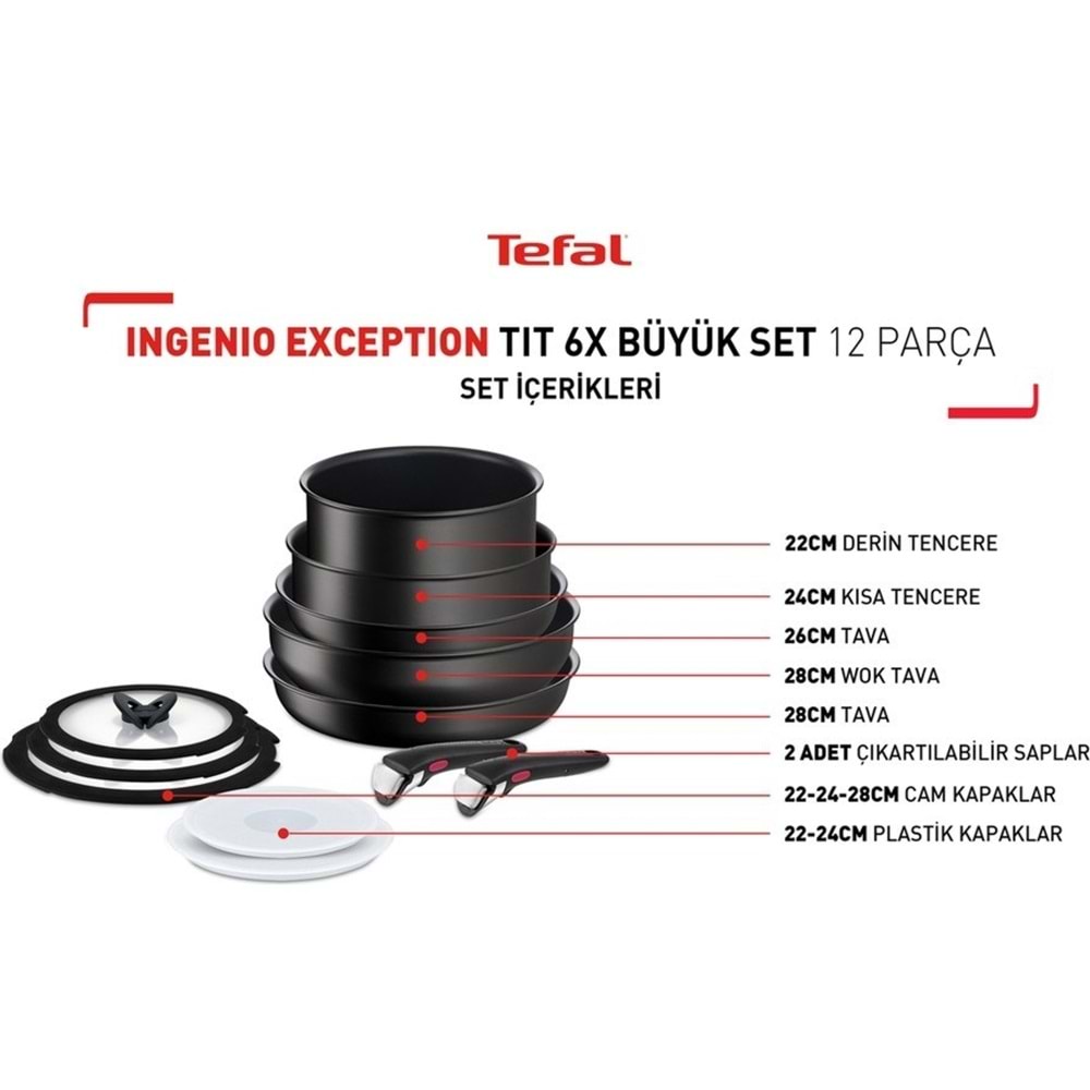 Tefal Ingenio Exception Titanyum 6X 12 Parça Büyük Tava Tencere Seti