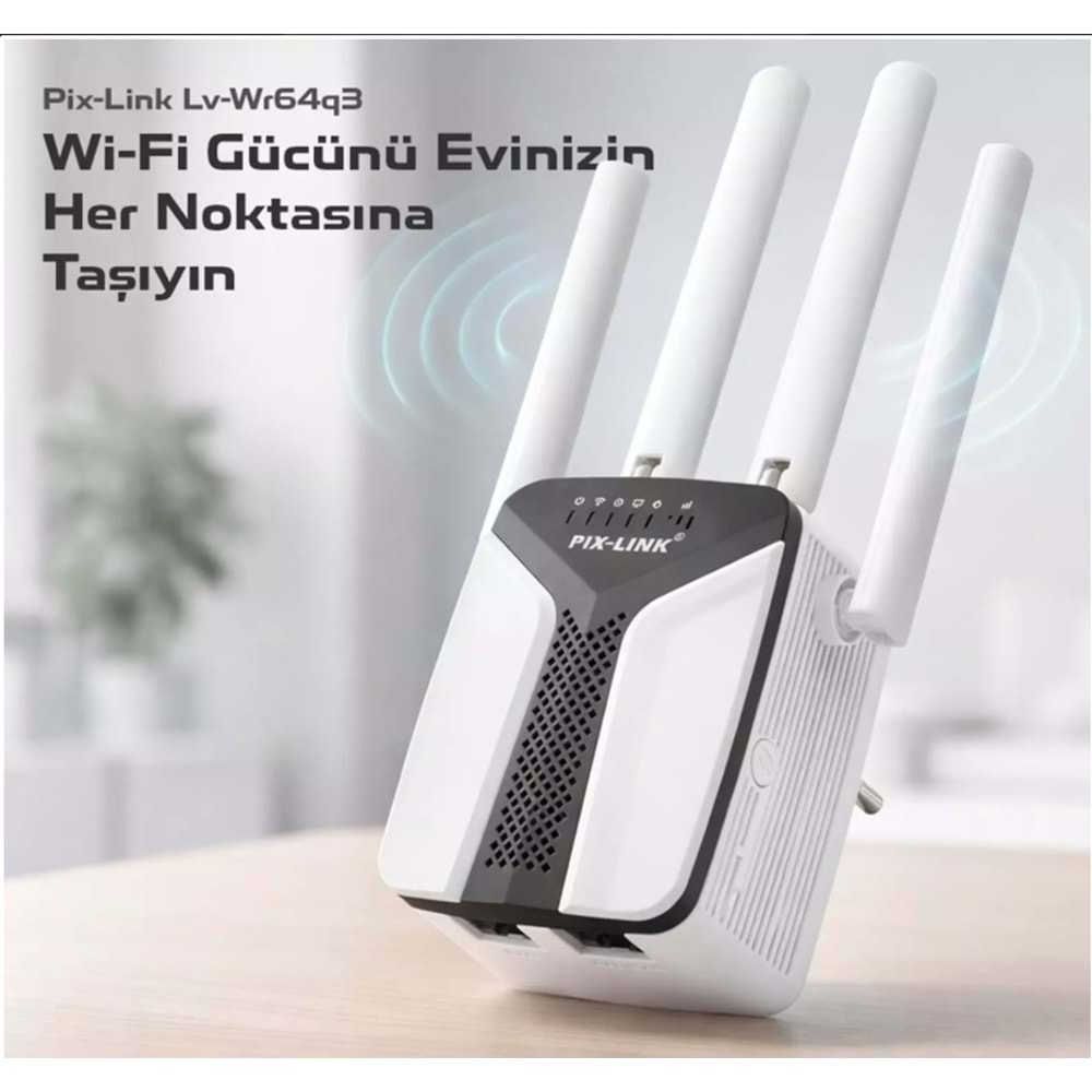 PIX-LINK LV-WR64Q3 WiFi Repeater / Router / AP 450 Mbps - Siyah Beyaz