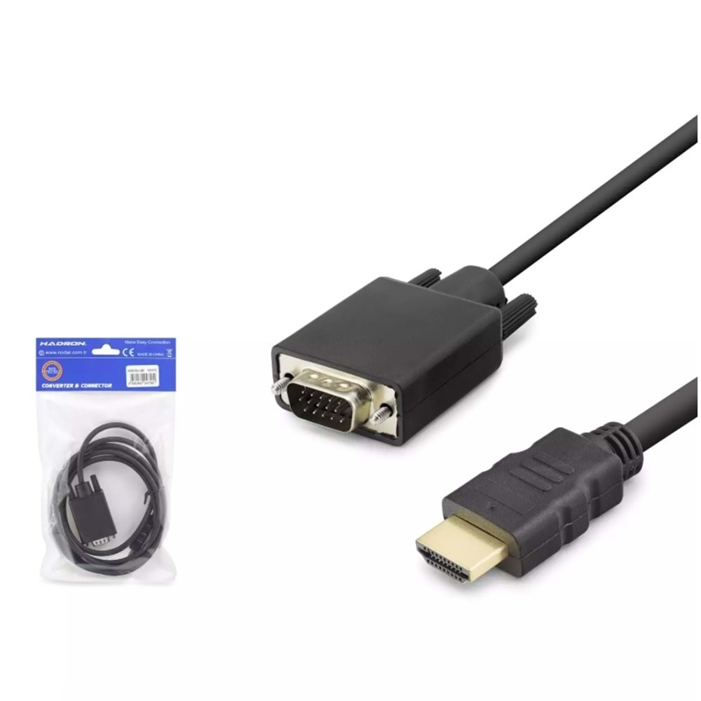 HADRON HDX7872 HDMI to VGA Görüntü Kablosu 1080p 1.8 m - Siyah