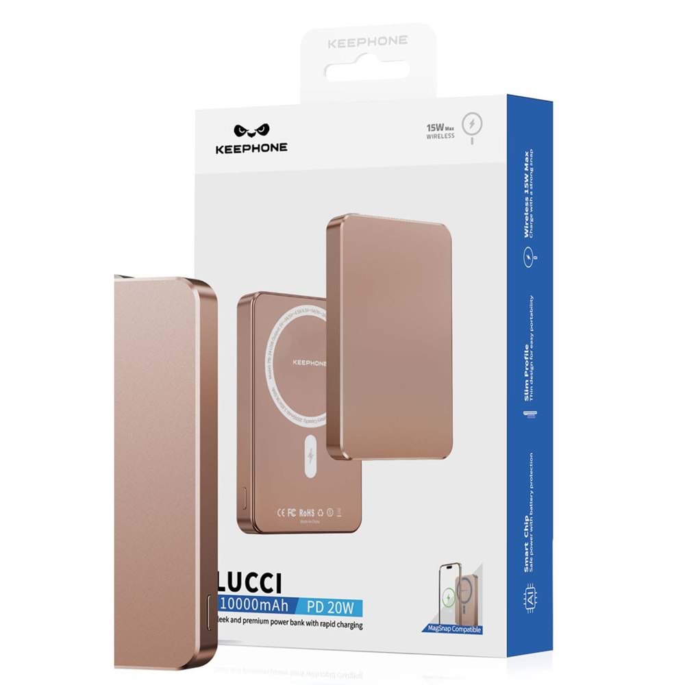 Keephone PB34 Lucci 10.000 mAh 20W Type-C 22.5W USB QC 15W Kablosuz Şarj PD Magsafe Powerbank - Çöl Titanyum