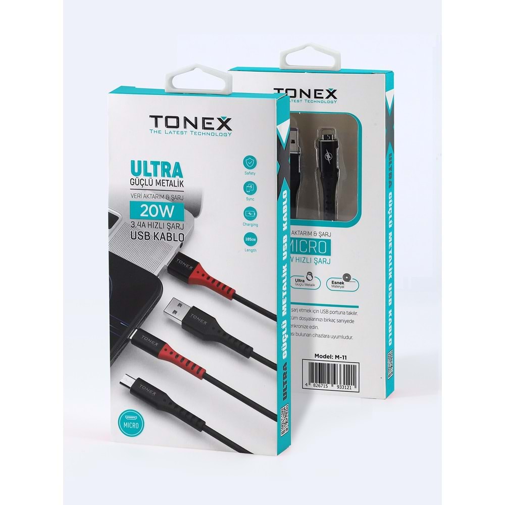 Tonex M-11 Micro 3.4A Usb To Micro Data Şarj Kablosu 20w