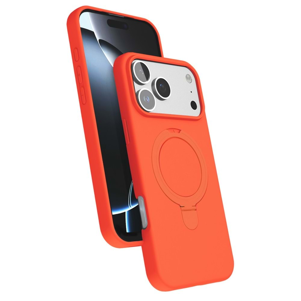 Newface Apple iPhone 17 Pro Max Regal Magsafe Standlı Kapak - Turuncu
