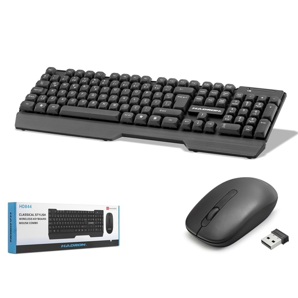HADRON HD844 Kablosuz Klavye Mouse Seti 1600 DPI Siyah