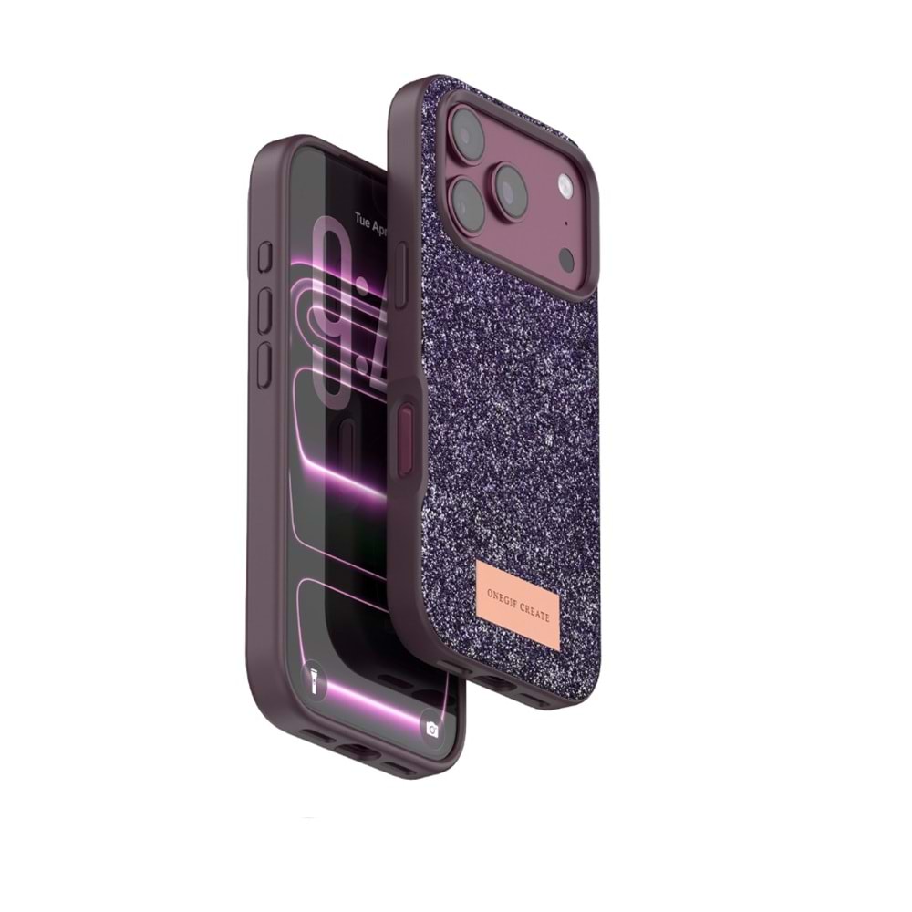 Onegif Apple iPhone 17 Pro Max / 18 Pro Max Bright Simli Kapak - Bordo