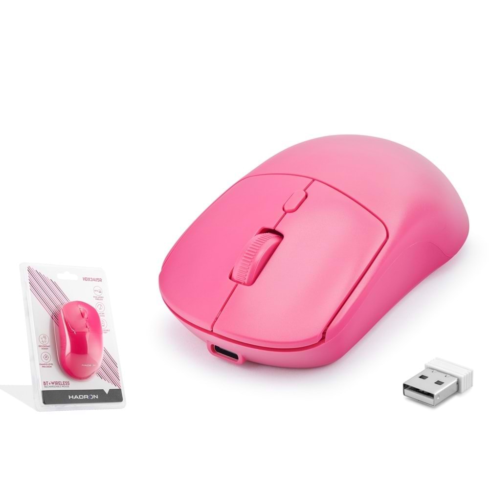 HADRON HDX3415R Dual Mode Şarjlı Kablosuz Mouse 2.4 GHz Bluetooth 5.0 4000 DPI Fuşya Pembe