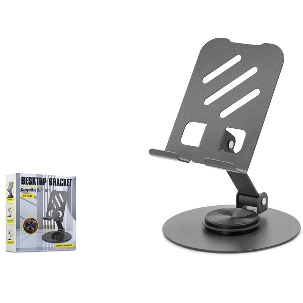 HADRON HDX8023 Ayarlanabilir Telefon ve Tablet Standı 360° Döner Metal 4.7-13 İnç Siyah