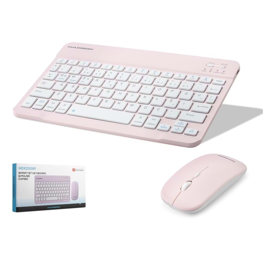HADRON HDX2508P Kablosuz Bluetooth Smart Klavye Mouse Seti Şarjlı 1600 DPI Pembe